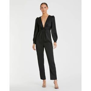 Mac Duggal Black Satin Plunge Jumpsuit